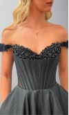 Black Off Shoulder Satin Prom Dresses with Pockets KSP670