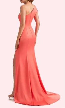 Asymmetric Coral Mermaid Formal Bridesmaid Dresses with Slit KSP661