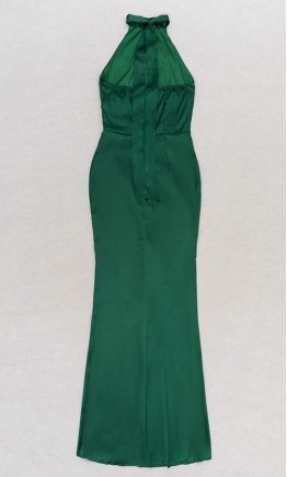 Dark Green Halter Sheath Ruched Long Bridesmaid Dresses KSP674
