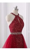 Halter Keyhole Red Short Prom Dresses with Open Back KSP654