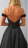 Black Off Shoulder Satin Prom Dresses with Pockets KSP670