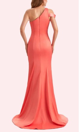 Asymmetric Coral Mermaid Formal Bridesmaid Dresses with Slit KSP661