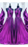 Metallic Purple Halter Cutout Long Prom Dress Slit KSP660