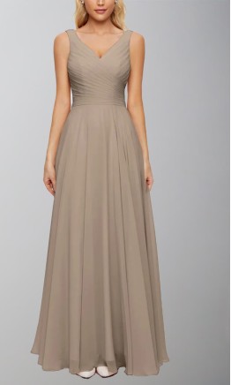 Taupe Brown Ruched Long Bridesmaid Dresses with Straps KSP658