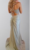 Sage Green Sheer Bodice Ruched Prom Dress with Slit KSP665