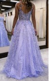 Light Purple Appliqued Sheer Corset Long Prom Gowns KSP667