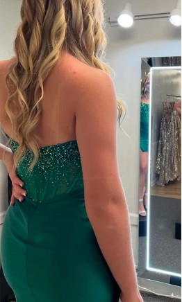 Dark Green Beaded Bodycon Graduation Dresses KSP657