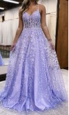 Light Purple Appliqued Sheer Corset Long Prom Gowns KSP667