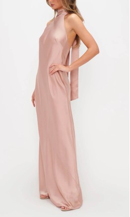 Blush Pink Halter Maxi Bridesmaid Dresses Open Back KSP676
