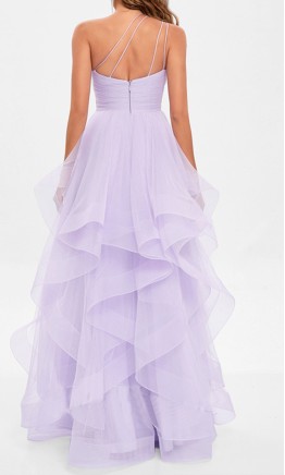 Lilac One Shoulder Keyhole Layered Tulle Prom Dress KSP677