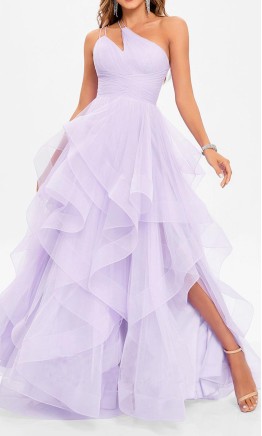Lilac One Shoulder Keyhole Layered Tulle Prom Dress KSP677