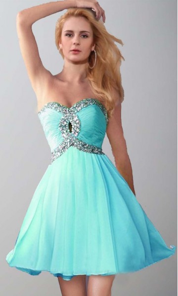 Sequin Keyhole Bust Teal Knee Length Prom Dresses KSP399