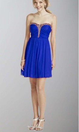 Short Blue Strapless Rhinestone Prom Dress KSP434