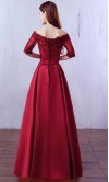 Wine Bateau Long Formal Dress with Half Sleeves KSP475