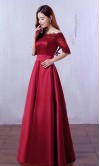 Wine Bateau Long Formal Dress with Half Sleeves KSP475