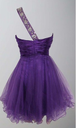 Purple Sequin One Shoulder Short Graduation Dresses KSP406