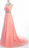 Pink Sequin Halter Keyhole Long Prom Dresses KSP443