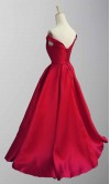 Red Satin Off Shoulder Full Length Prom Gowns KSP456