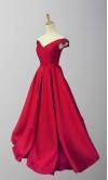 Red Satin Off Shoulder Full Length Prom Gowns KSP456