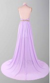 Plum Floral Lace Long Backless Prom Dress with Train KSP460