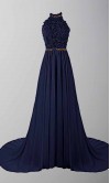 Plum Floral Lace Long Backless Prom Dress with Train KSP460