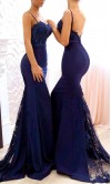 Blue lace Mermaid Bridesmaid Dress with Spaghetti Straps KSP497