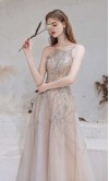 Embellished Halter Straps Long Prom Dresses With Drop Sleeves KSP594