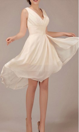 Champagne V-neck Rrregular High Low Short Prom Dresses KSP012