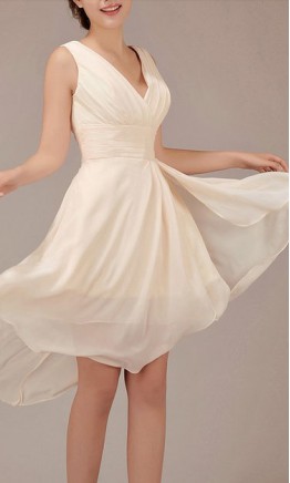 Champagne V-neck Rrregular High Low Short Prom Dresses KSP012