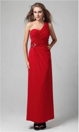 Brilliant Red One Shoulder Plicated Sequined Prom Dress KSP046