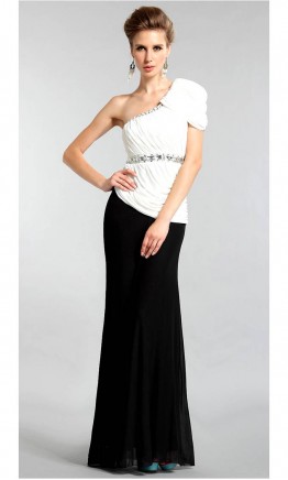 Black And White One Shoulder Straight leg Evening Gowns KSP051