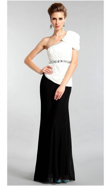 Black And White One Shoulder Straight leg Evening Gowns KSP051