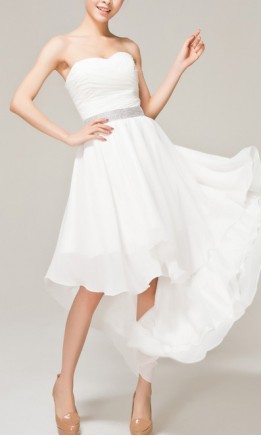 White Strapless Sweetheart Beaded High Low Homecoming KSP101