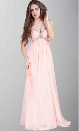 Strapless Cross Beaded Long Chiffon Prom Dress KSP115