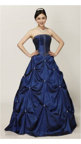 Deep Blue Strapless Drapped Gothic Prom Gowns KSP117