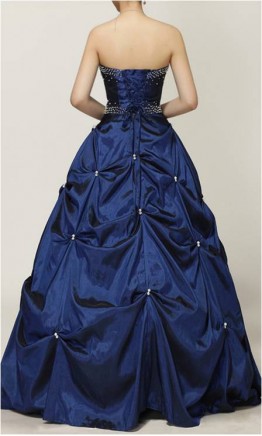 Deep Blue Strapless Drapped Gothic Prom Gowns KSP117