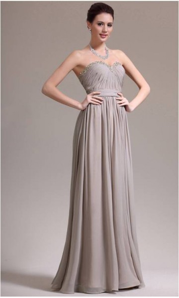 Grey Elegant Strapless Long Chiffon Prom Dress KSP136