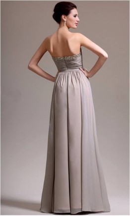 Grey Elegant Strapless Long Chiffon Prom Dress KSP136