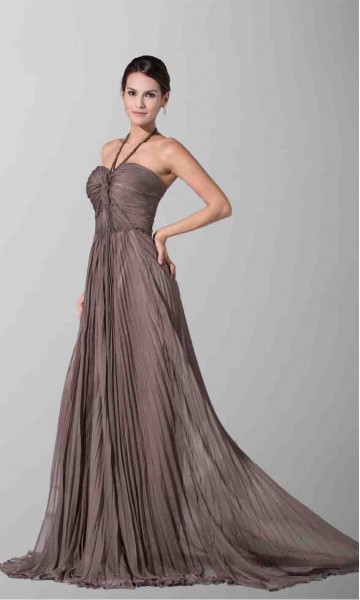 Chocolate Halter Twist Bust Long Bridesmaid Dresses KSP176