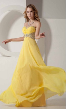 Sequin Sweetheart Empire Long Yellow Prom Dresses KSP238