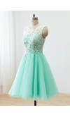 White Lace Short Mint Green Grad Dresses for Junior