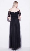 Black Tulle Off Shoulder Long Prom Dresses 