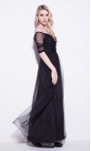 Black Tulle Off Shoulder Long Prom Dresses 