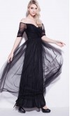 Black Tulle Off Shoulder Long Prom Dresses 