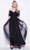 Black Tulle Off Shoulder Long Prom Dresses 