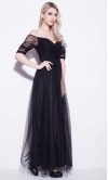 Black Tulle Off Shoulder Long Prom Dresses 