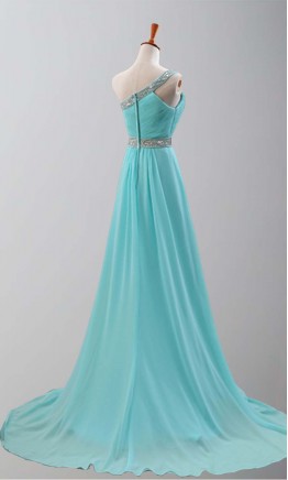 Goddess Teal Train One Shoulder Prom Dresses