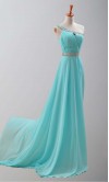 Goddess Teal Train One Shoulder Prom Dresses