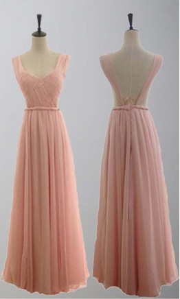 Pink Backless Long Chiffon Sexy Evening Dresses KSP274