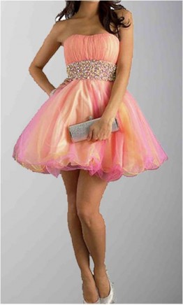 Rainbow Strapless Rhinestones Short Organza Prom Gowns KSP283